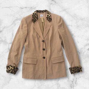 Vintage Mondi Wool faux leopard Trim Jacket Size 40 Office Career Minimalist